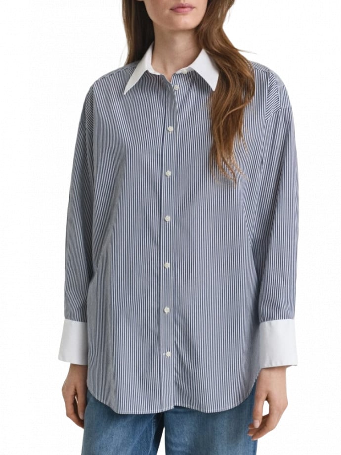 GANT SKJORTA OS CONTRAST STRIPED PERSIAN BLUE