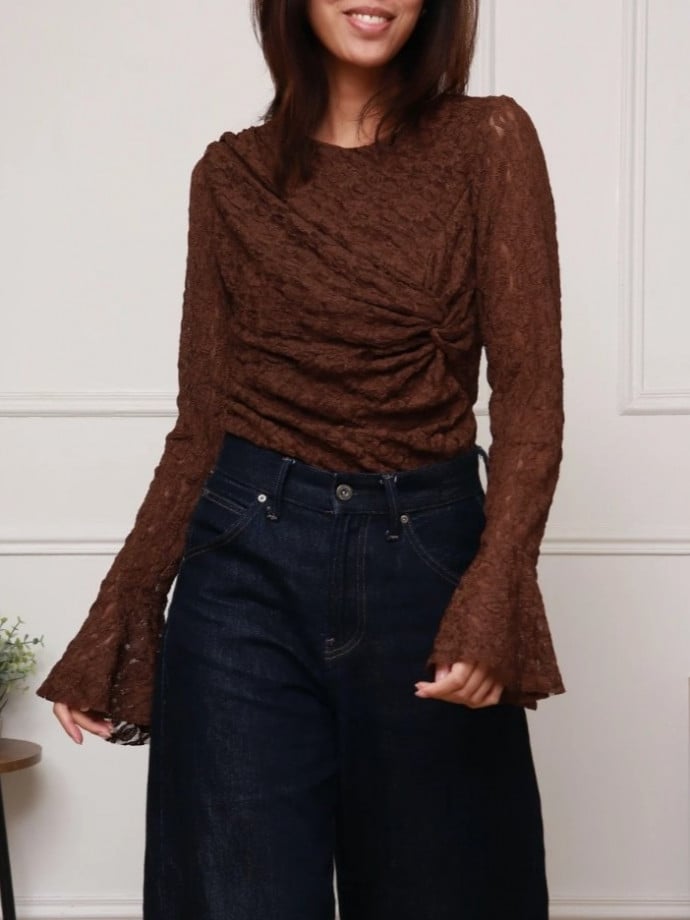 TOPP RUCHED LACE DARK BROWN