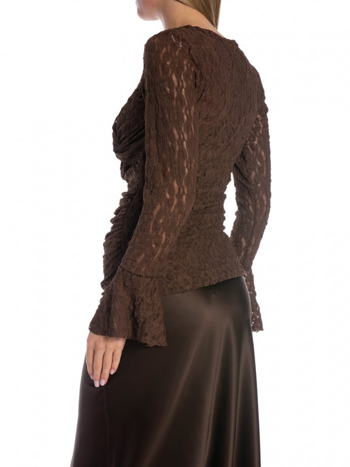 TOPP RUCHED LACE DARK BROWN