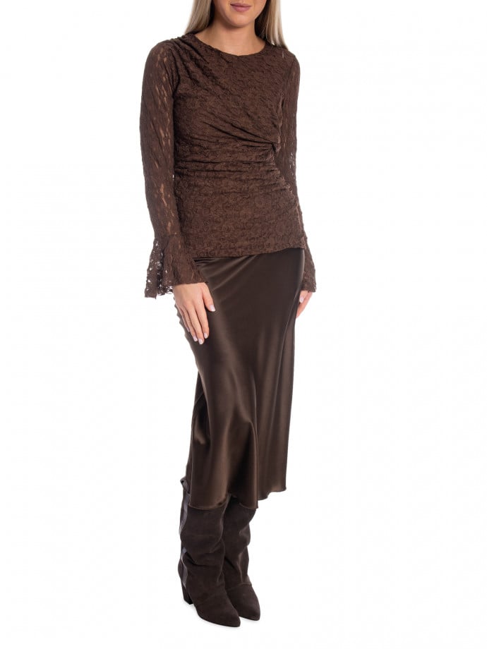 TOPP RUCHED LACE DARK BROWN