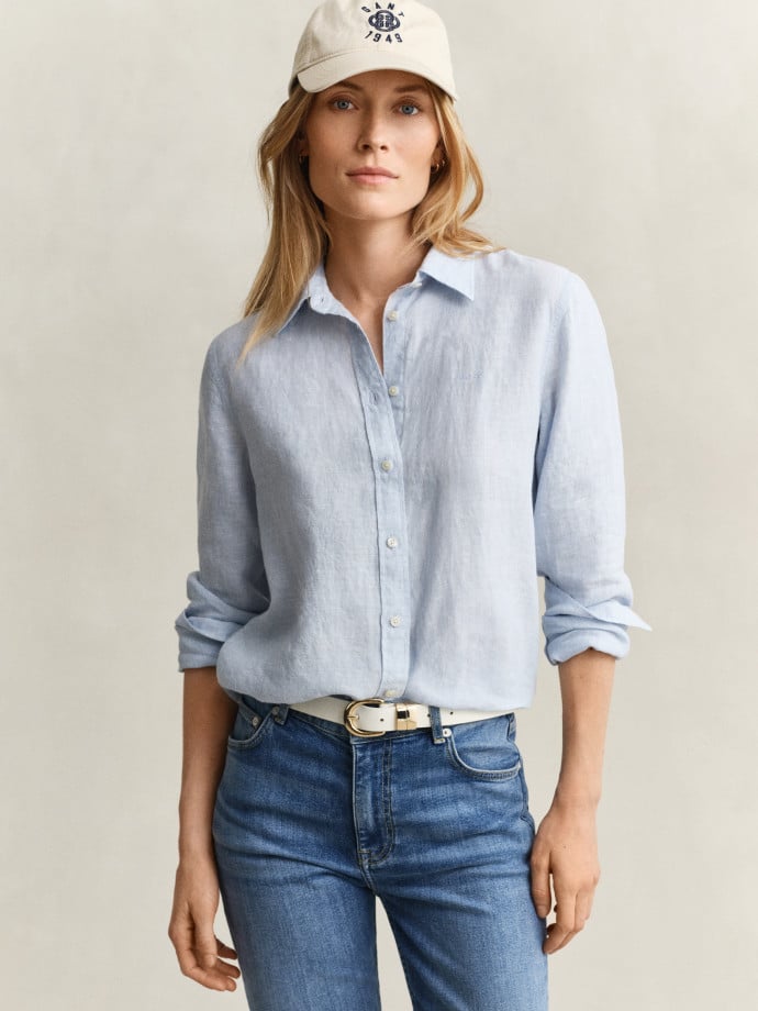 GANT SKJORTA REG LINEN LIGHT BLUE