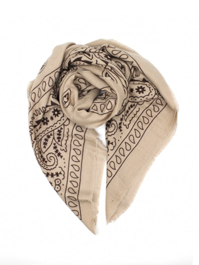 SJAL PAISLEY PRINT RAW EDGE TAUPE