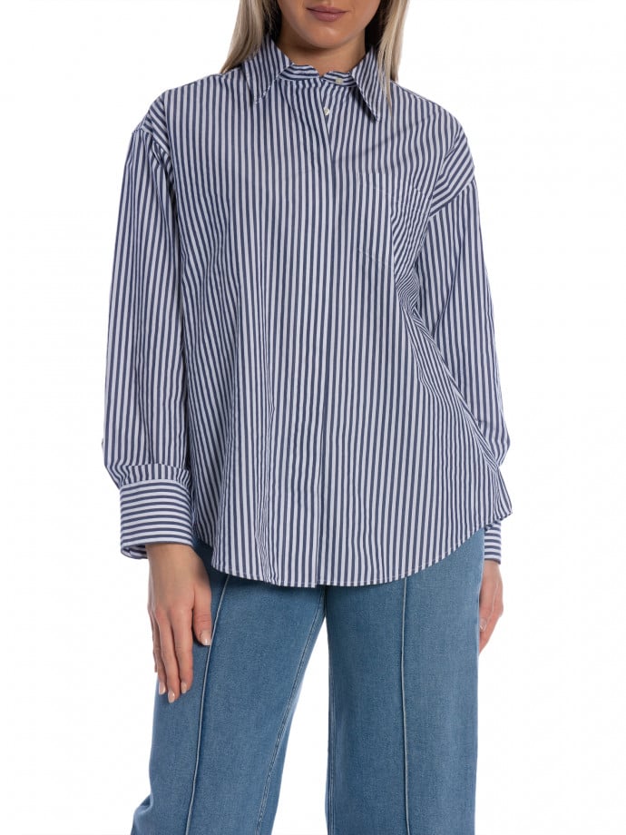GANT SKJORTA REL STRIPE POPLIN LS RICH NAVY