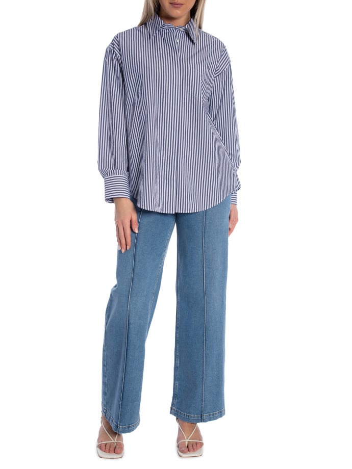 GANT SKJORTA REL STRIPE POPLIN LS RICH NAVY