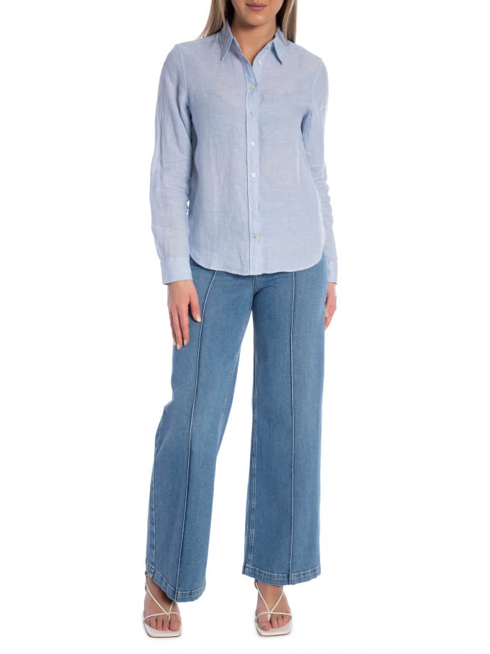 GANT SKJORTA REG LINEN LIGHT BLUE
