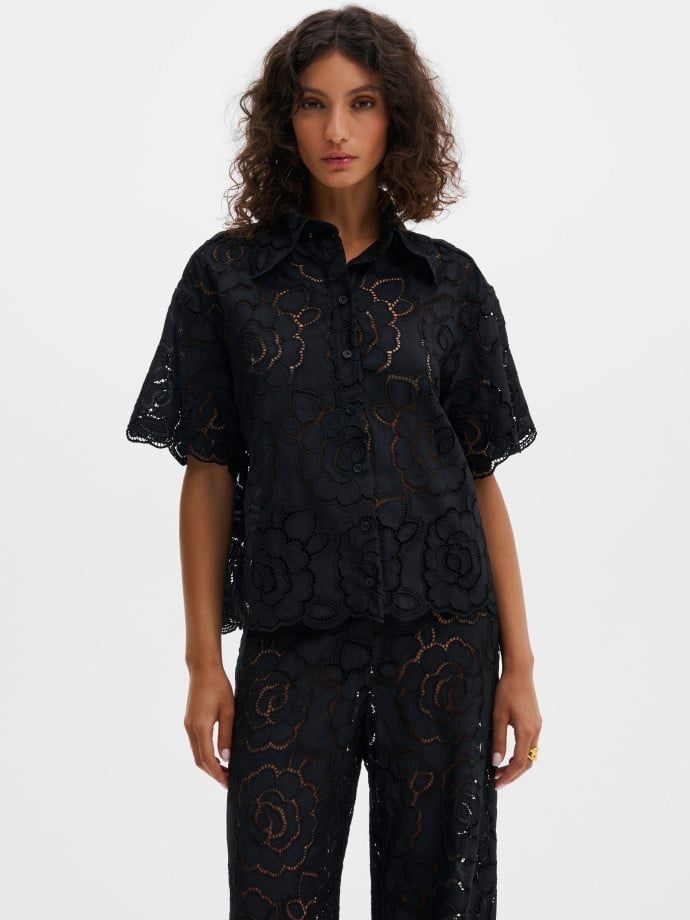 MALINA SKJORTA CLAUDIA SHORT SLEEVE LACE BLACK