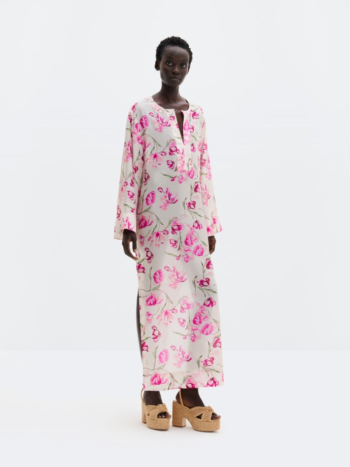 MALINA KLÄNNING BRENDA SILK MAXI KAFTAN TULIP PINK 