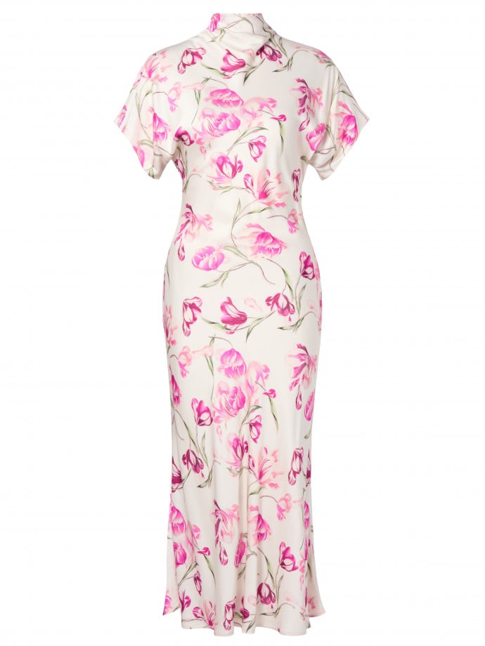 MALINA KLÄNNING ALIVIA SHORT SLEEVE SATIN MIDI TULIP PINK