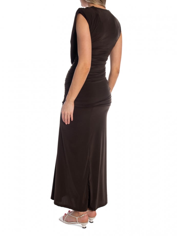 COPPEROSE KLÄNNING SCULPTURAL DRAPED MAXI BROWN