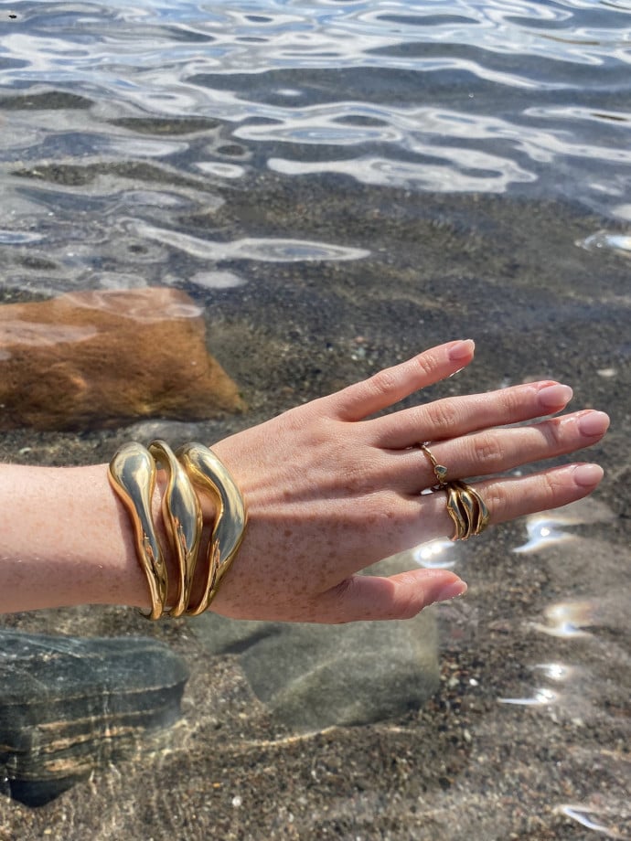 A&C OSLO ARMBAND CUFF BIG WAVES STEEL 14K GOLD
