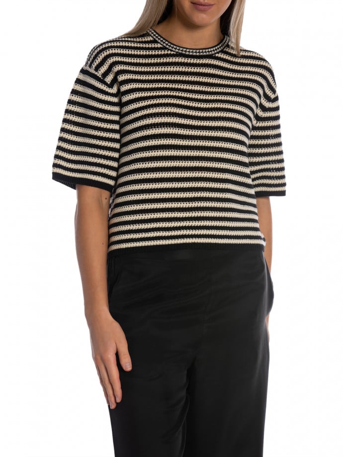 ANINE BING TOPP THEO BLACK AND IVORY STRIPE