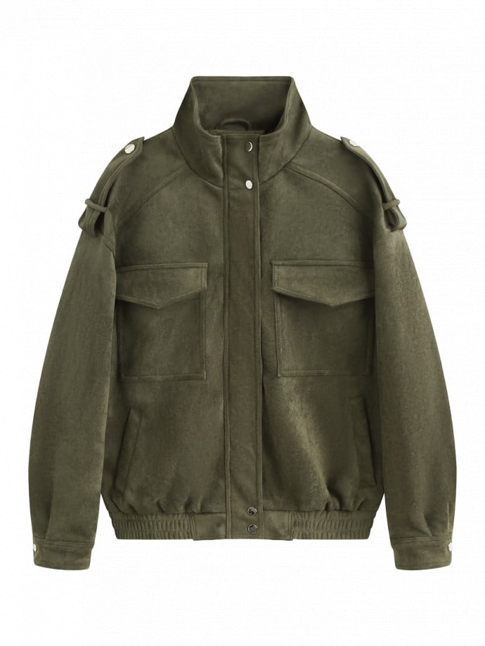 COPPEROSE JACKA FAUX SUEDE UTILITY BOMBER KHAKI