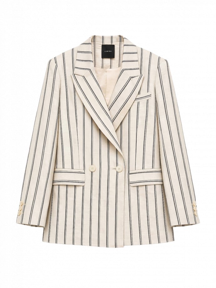 KAVAJ STRIPE DOUBLE BREASTED WHITE