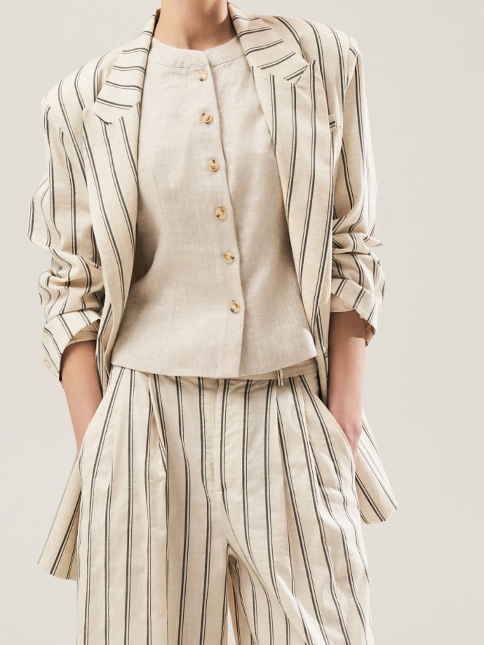 KAVAJ STRIPE DOUBLE BREASTED WHITE
