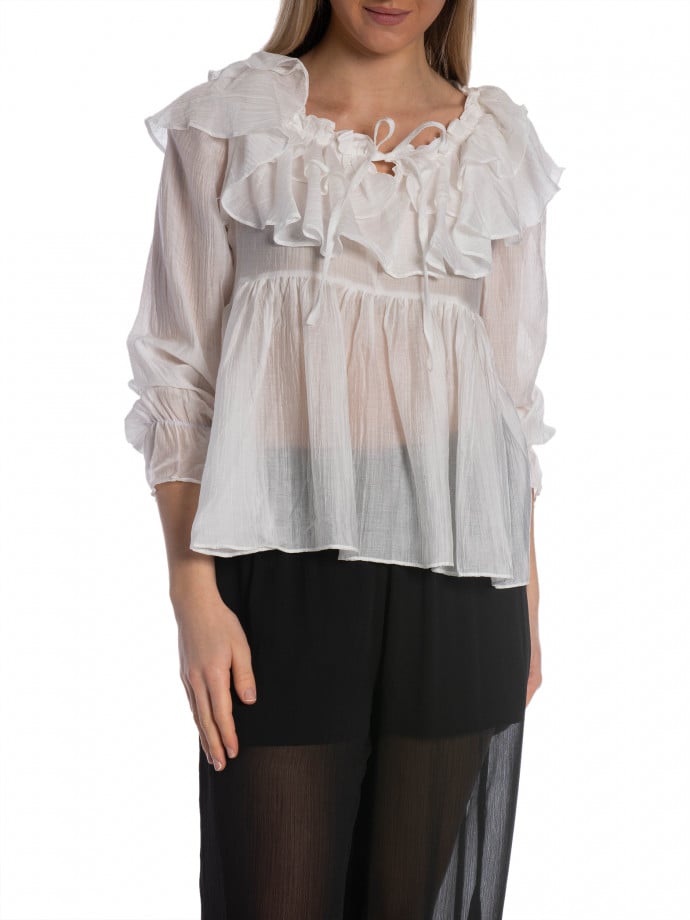 BLUS RUFFLED BLANC