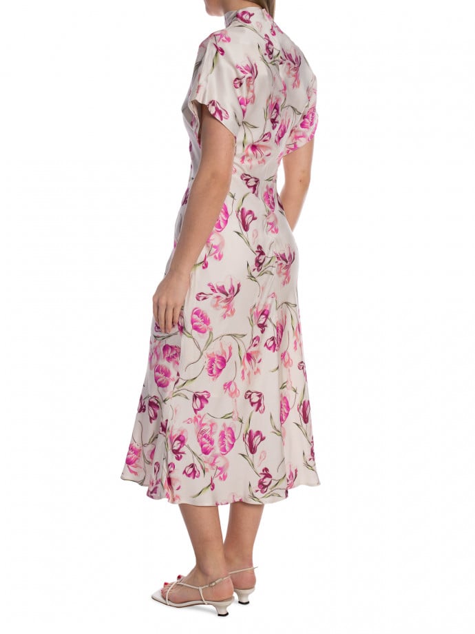 MALINA KLÄNNING ALIVIA SHORT SLEEVE SATIN MIDI TULIP PINK