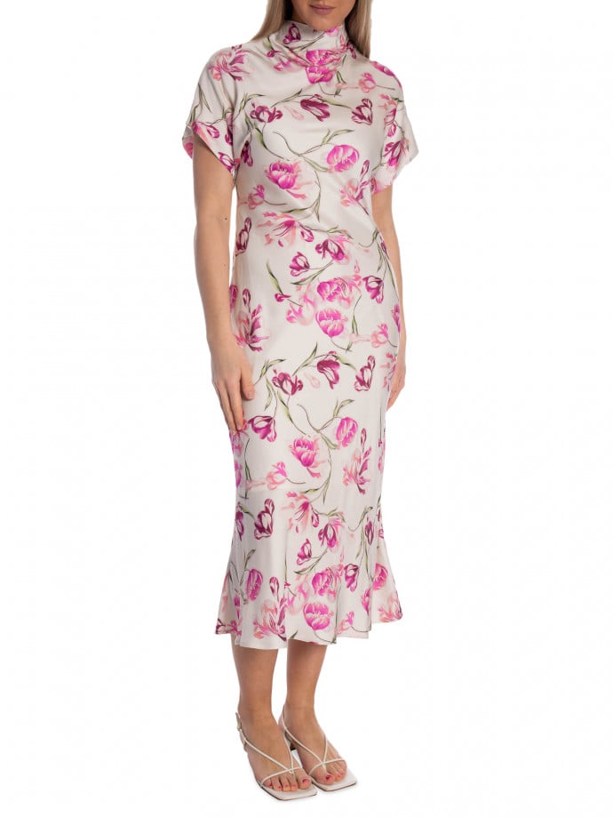 MALINA KLÄNNING ALIVIA SHORT SLEEVE SATIN MIDI TULIP PINK