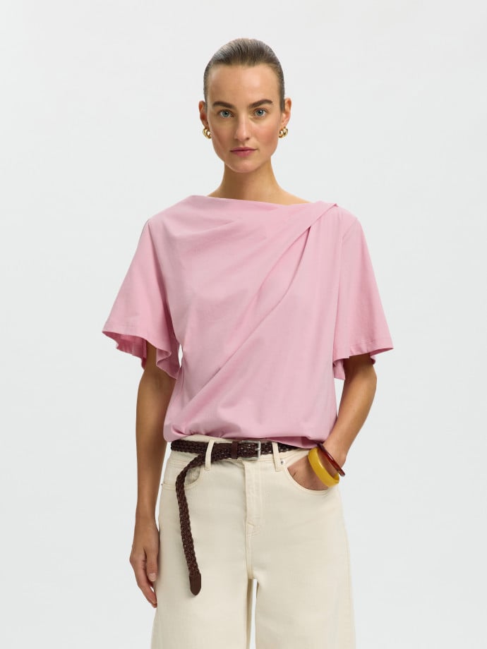 SELECTED FEMME TOPP OLINE LIGHT SS DRAPED BLEACHED MAUVE