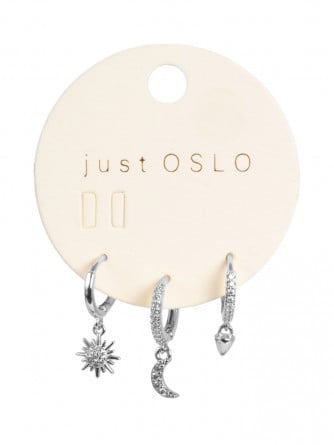 JUST OSLO ÖRHÄNGEN SET OF 3 MOON SILVER/CRYSTAL