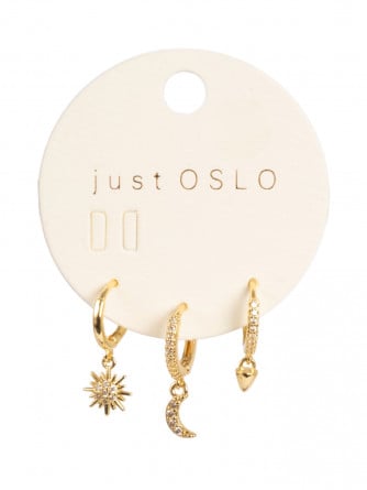 JUST OSLO ÖRHÄNGEN SET OF 3 MOON GOLD/CRYSTAL