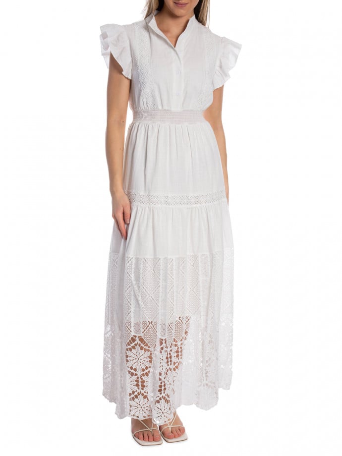 KLÄNNING LONG COTTON EMBROIDERY WHITE
