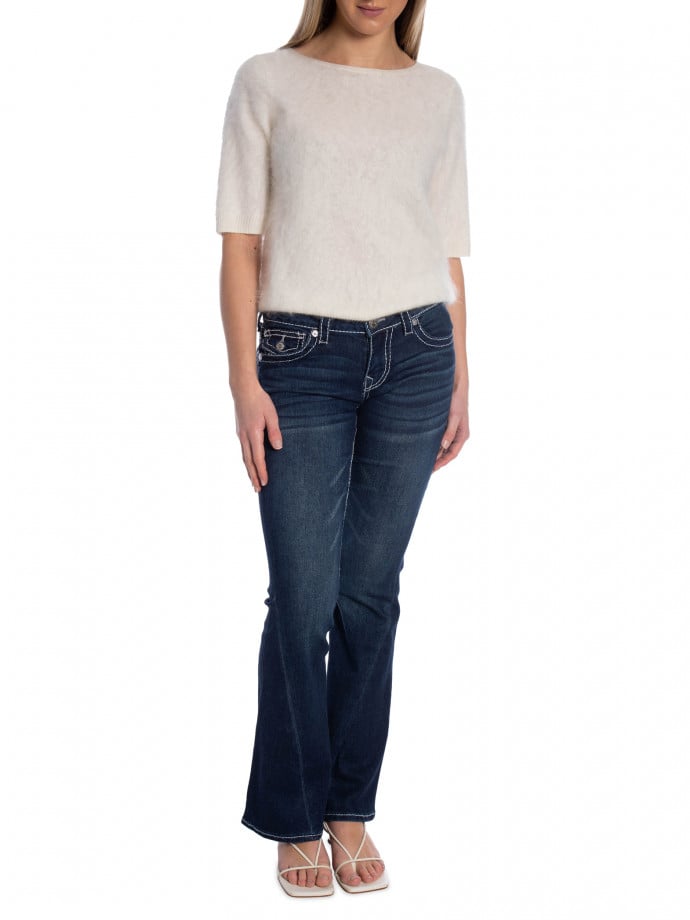 TRUE RELIGION JEANS JOEY FLARE BIG T FLAP STONE FOX