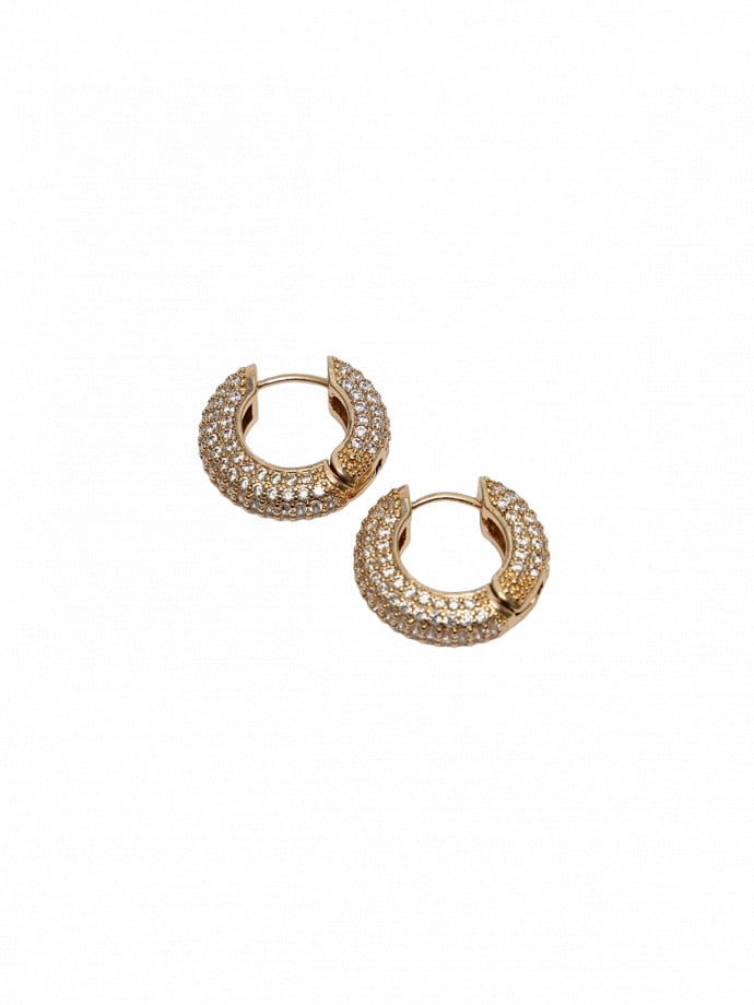BOW19 DETAILS ÖRHÄNGEN STONE HOOPS GOLD W CLEAR STONE