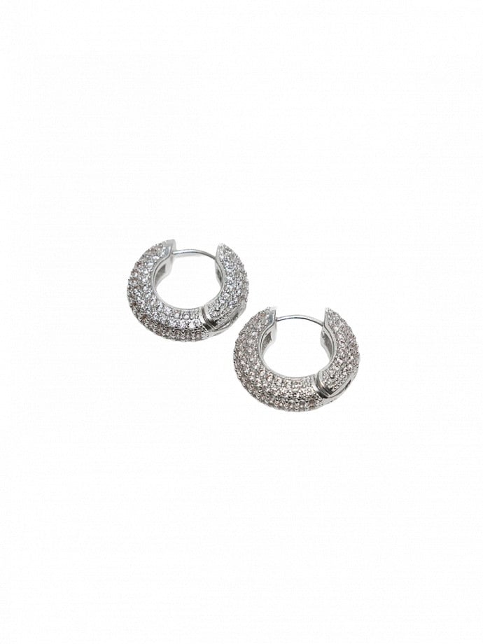 BOW19 DETAILS ÖRHÄNGEN STONE HOOPS SILVER W CLEAR STONE