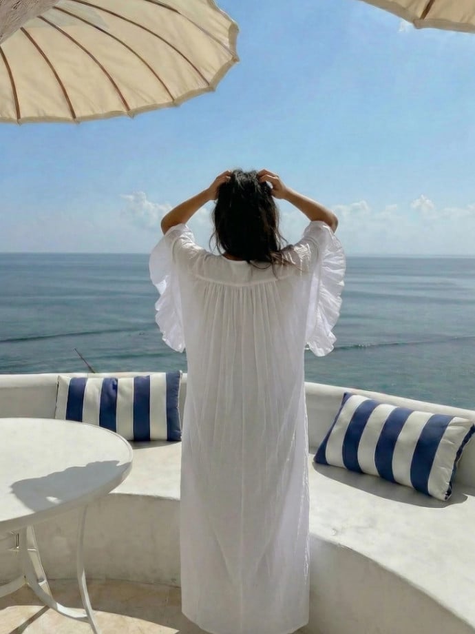KLÄNNING VOLUMINOUS TIERED RUFFLE SLEEVE LONG WHITE