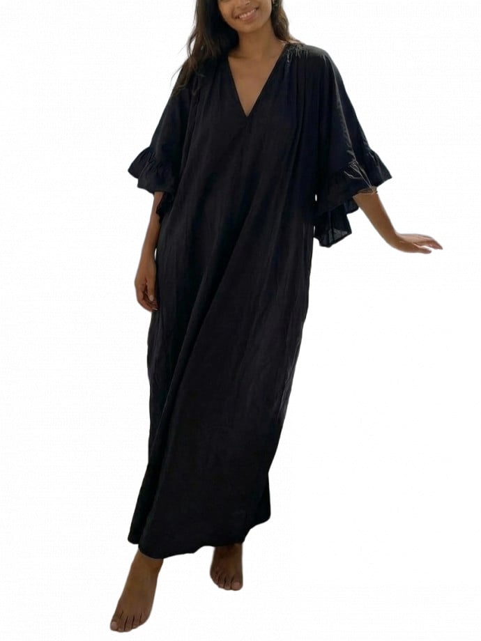 KLÄNNING VOLUMINOUS TIERED RUFFLE SLEEVE LONG BLACK