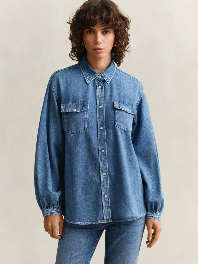GANT SKJORTA DENIM VOLUME SLEEVE MID BLUE ARCHIVE