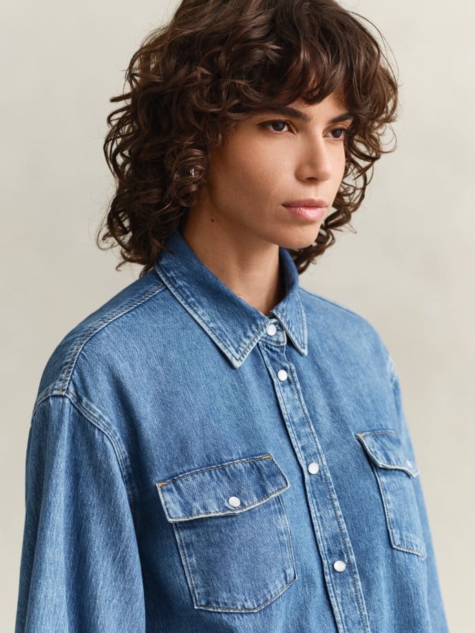 GANT SKJORTA DENIM VOLUME SLEEVE MID BLUE ARCHIVE