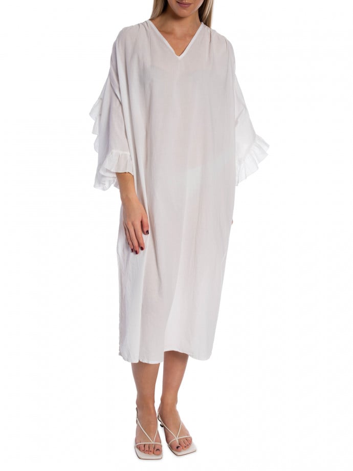 KLÄNNING VOLUMINOUS TIERED RUFFLE SLEEVE LONG WHITE