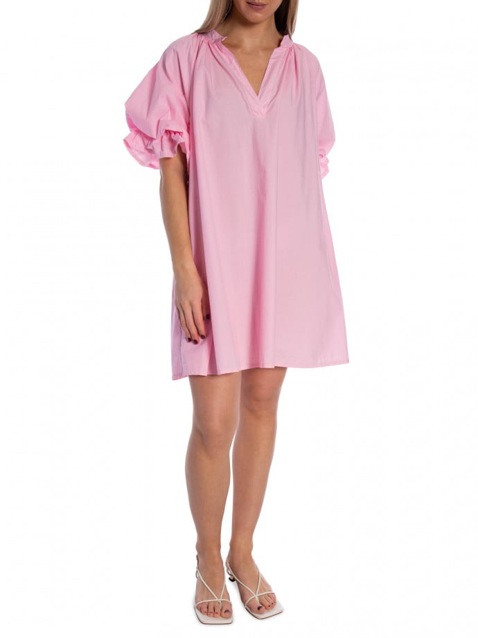 KLÄNNING VOLUMINOUS TIERED RUFFLE SLEEVE SHORT LIGHT PINK
