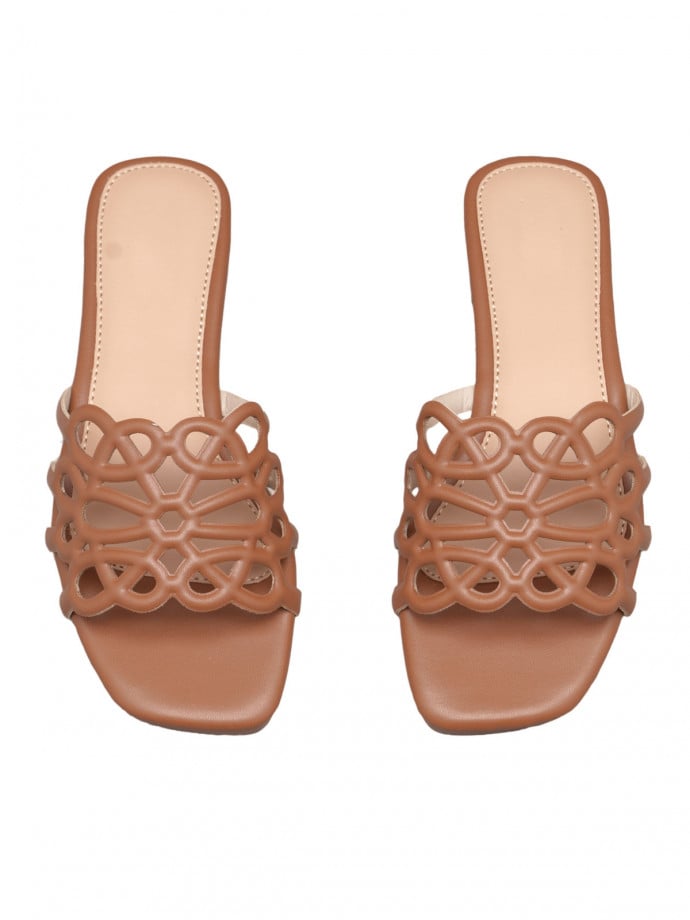 SANDAL GEOMETRIC CUT OUT CAMEL