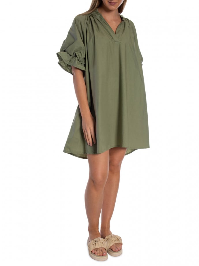 KLÄNNING VOLUMINOUS TIERED RUFFLE SLEEVE SHORT GREEN