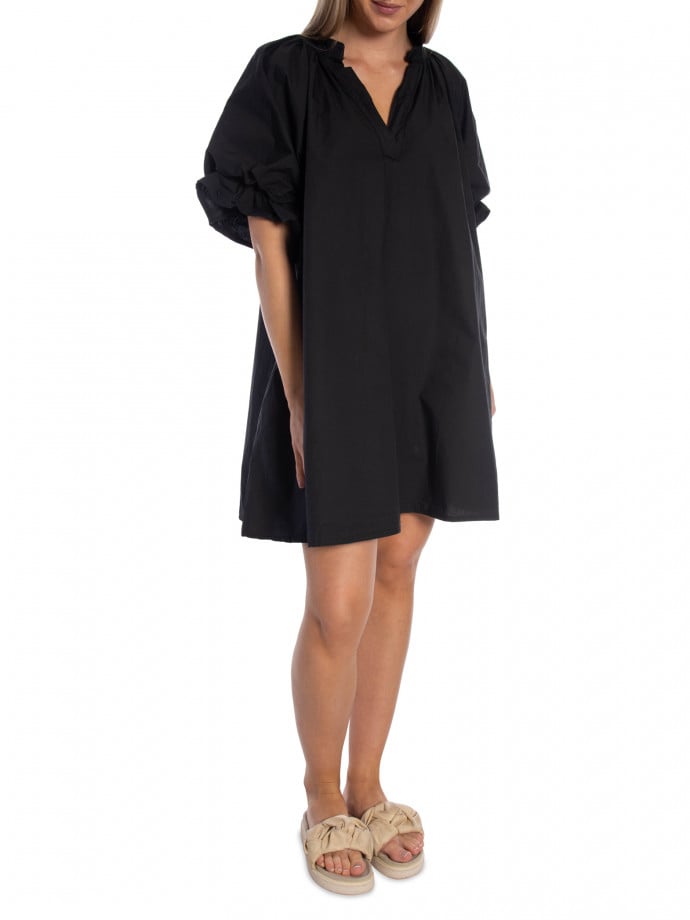KLÄNNING VOLUMINOUS TIERED RUFFLE SLEEVE SHORT BLACK