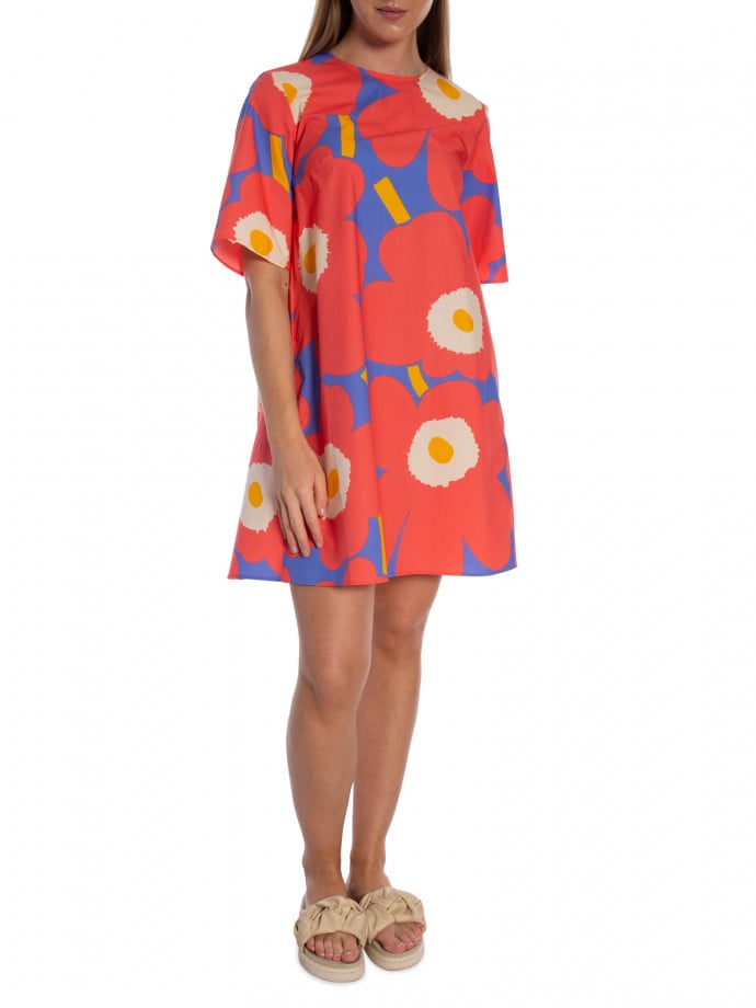 MARIMEKKO KLÄNNING KUKKIVA POPLIN BLUE/ORANGE