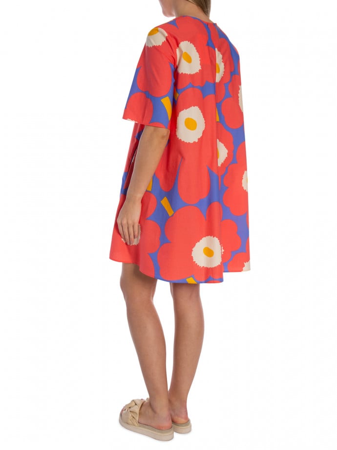 MARIMEKKO KLÄNNING KUKKIVA POPLIN BLUE/ORANGE