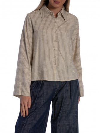 MY ESSENTIAL WARDROBE SKJORTA JANNIE OATMEAL W. BLACK