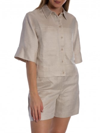 MINUS SKJORTA JUNO CROPPED LINEN NOMAD SAND MELANGE
