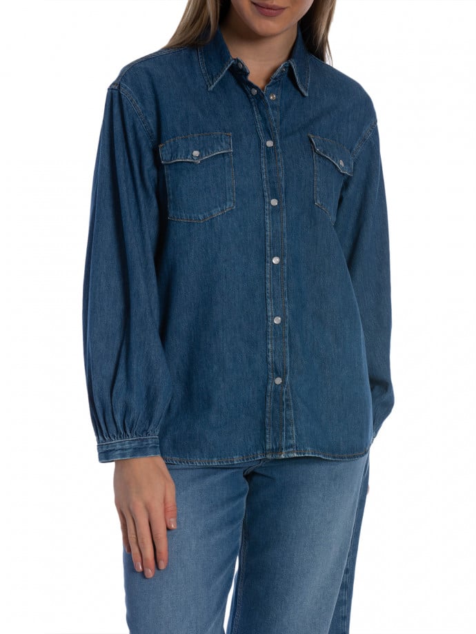 GANT SKJORTA DENIM VOLUME SLEEVE MID BLUE ARCHIVE