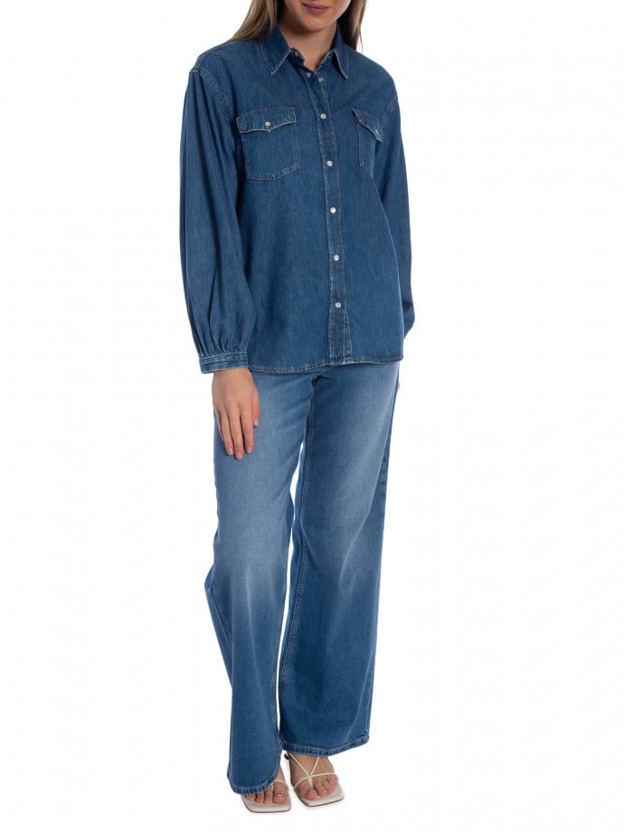GANT SKJORTA DENIM VOLUME SLEEVE MID BLUE ARCHIVE