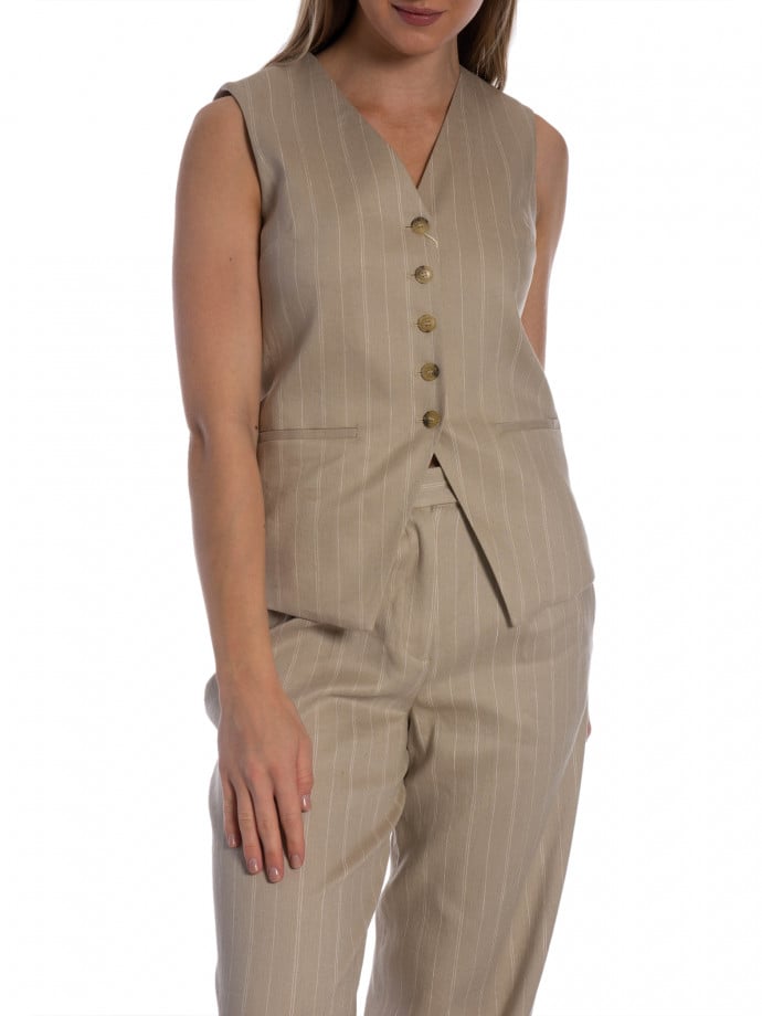 GANT VÄST PINSTRIPE LINEN BLEND OAT BEIGE 