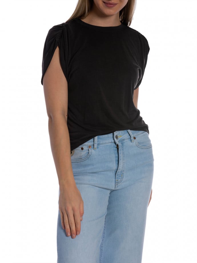 CO`COUTURE TOPP CAMILLA RUCHED SHOULDER DARK GREY