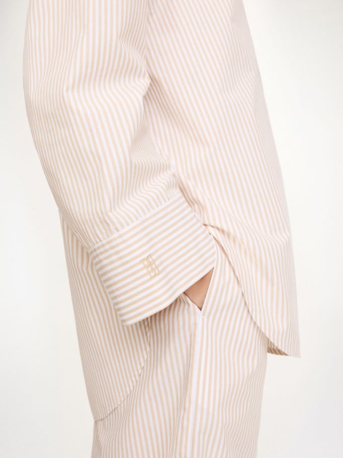 BY MALENE BIRGER SKJORTA DERRIS DARK SAND STRIPE 