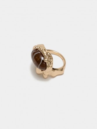 BOW19 DETAILS RING POM STONE GOLD MARBLE BROWN