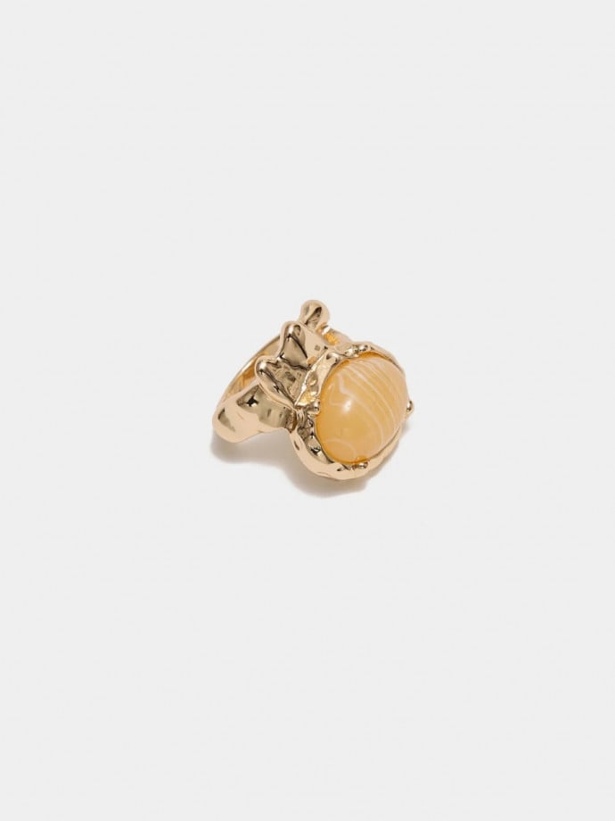 BOW19 DETAILS RING POM STONE GOLD MARBLE SAND