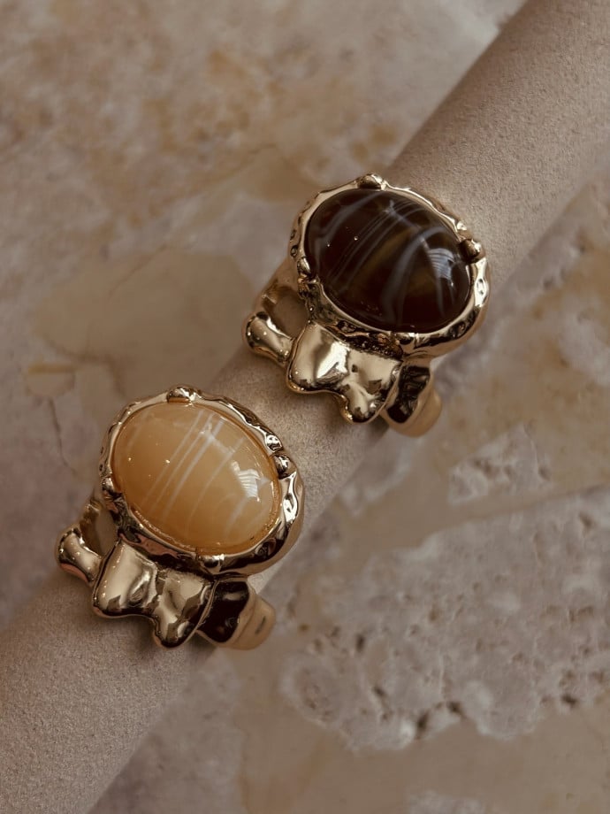 BOW19 DETAILS RING POM STONE GOLD MARBLE SAND