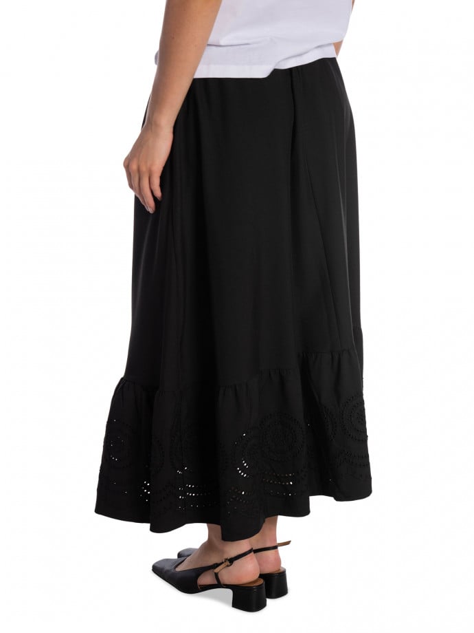 KJOL LONG EYELET LACE BLACK